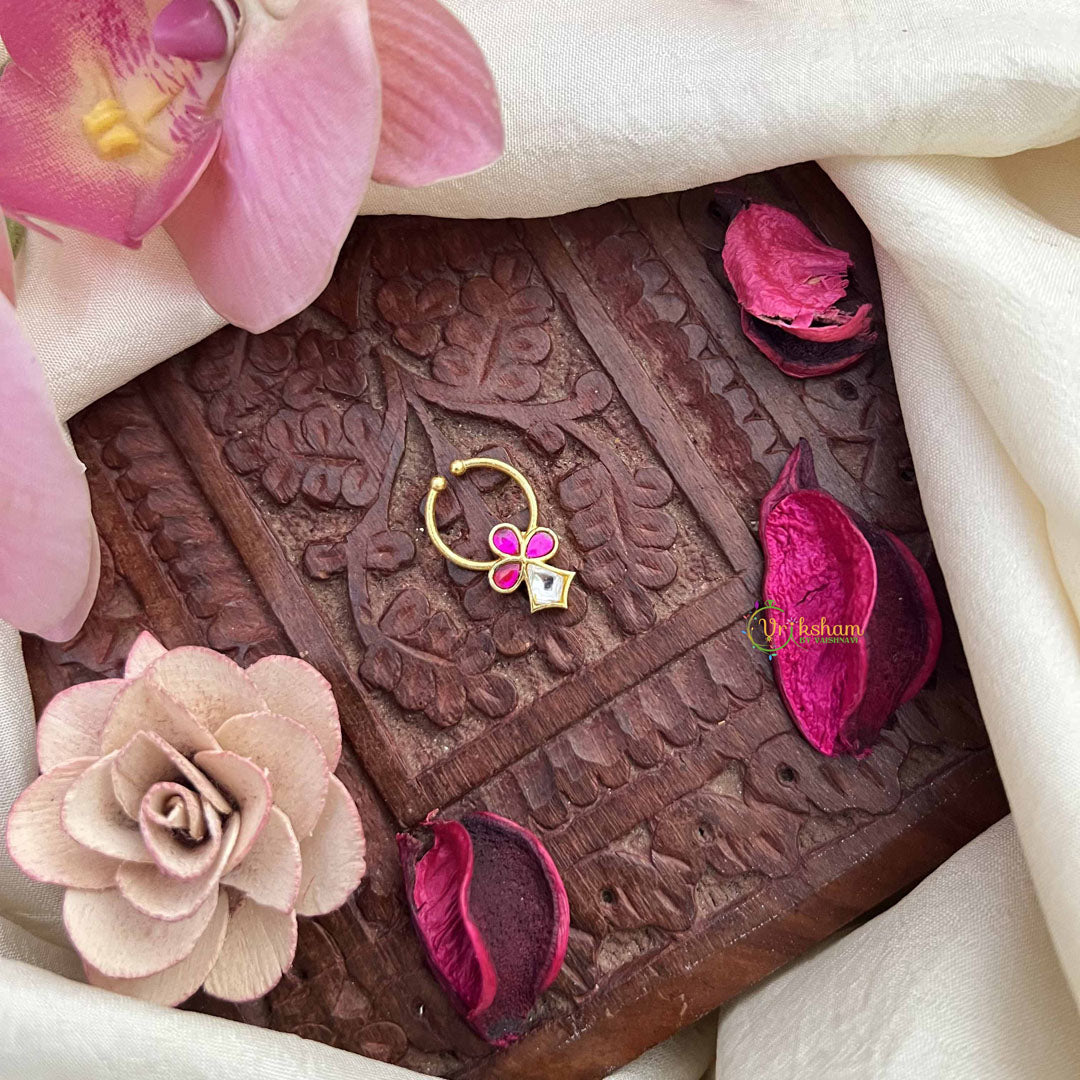 Vriksham Royal Polki Gold-Toned Kundan Jadau With White Red Septum Ring-J3915