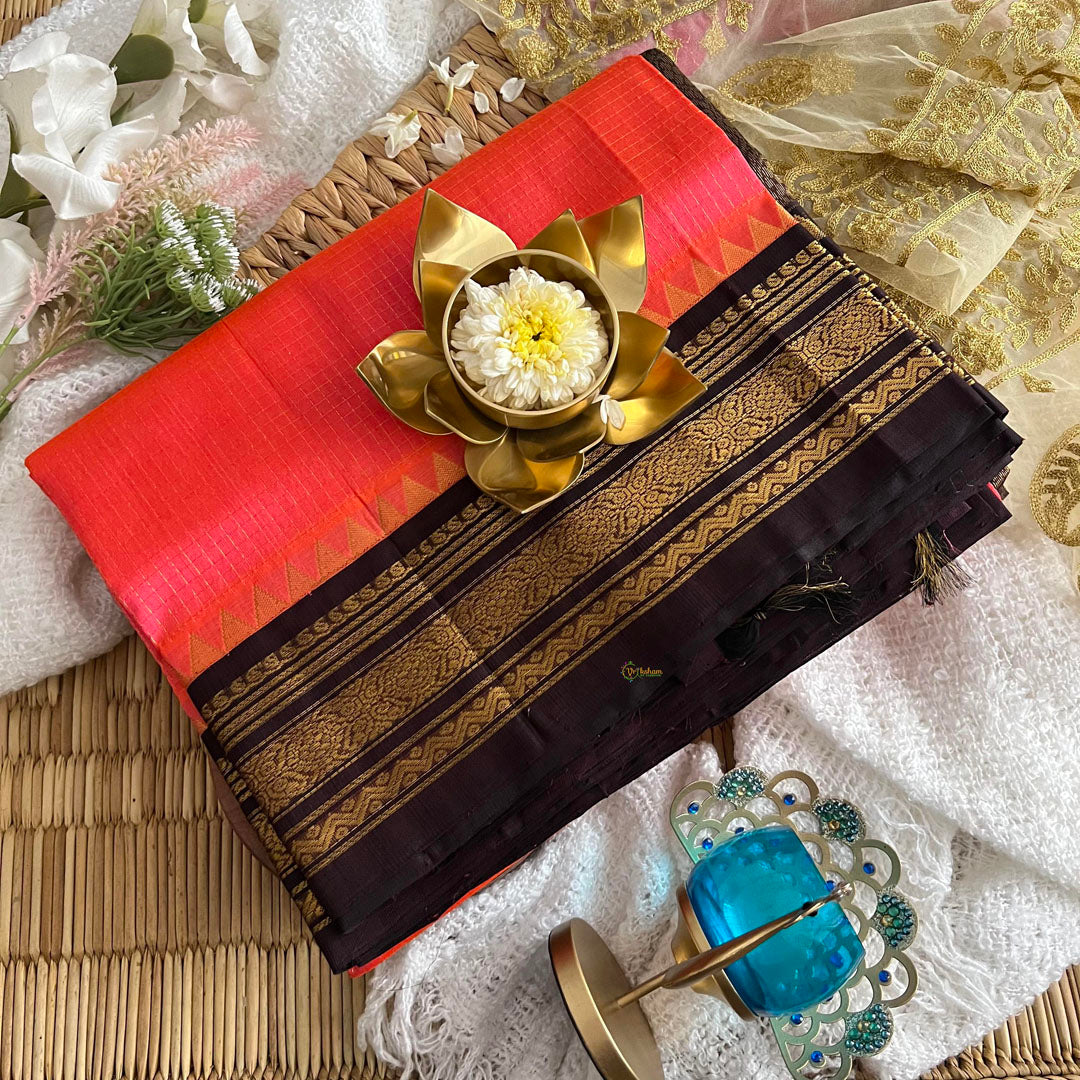 Coral Korvai Silk Cotton Saree-Vairaoosi Podi Kattam-Handloom-VS3390