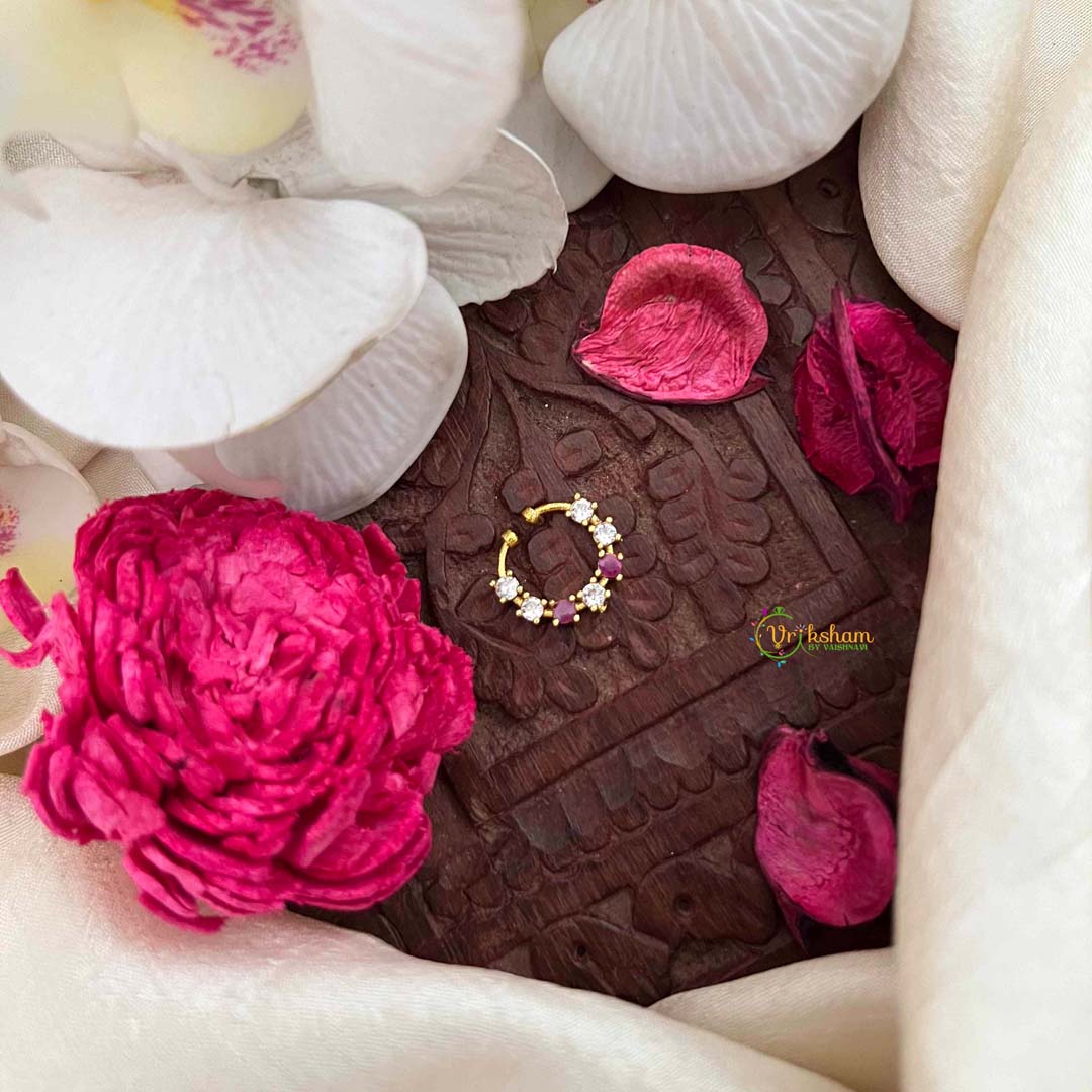 Vriksham  Square 7 Dot Gold-Plated Flower Style Septum Ring-Red White-G21473