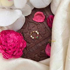 Vriksham  Square 7 Dot Gold-Plated Flower Style Septum Ring-Red White & Green-G21474