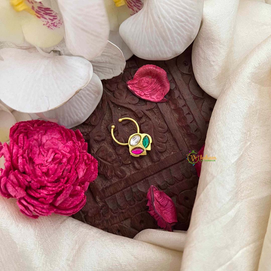 Vriksham Gold-plated Three Style Green Red & White Kundan Jadau Septum Ring-J4078