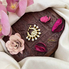 Vriksham Lotus Style White Stone Jadau Press Naths/Nose Pin-Pearls-J3867