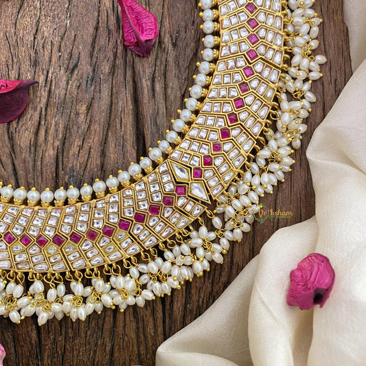 Vriksham Jadau Kundan Choker-Rice Pearl-Guttapusalu-J2582