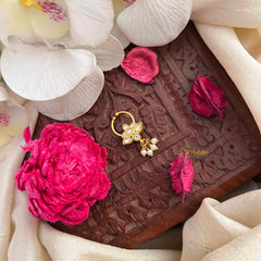 Vriksham Premium Lotus Style Green Red & White Reversible Kundan Jadau Septum Ring-J4082