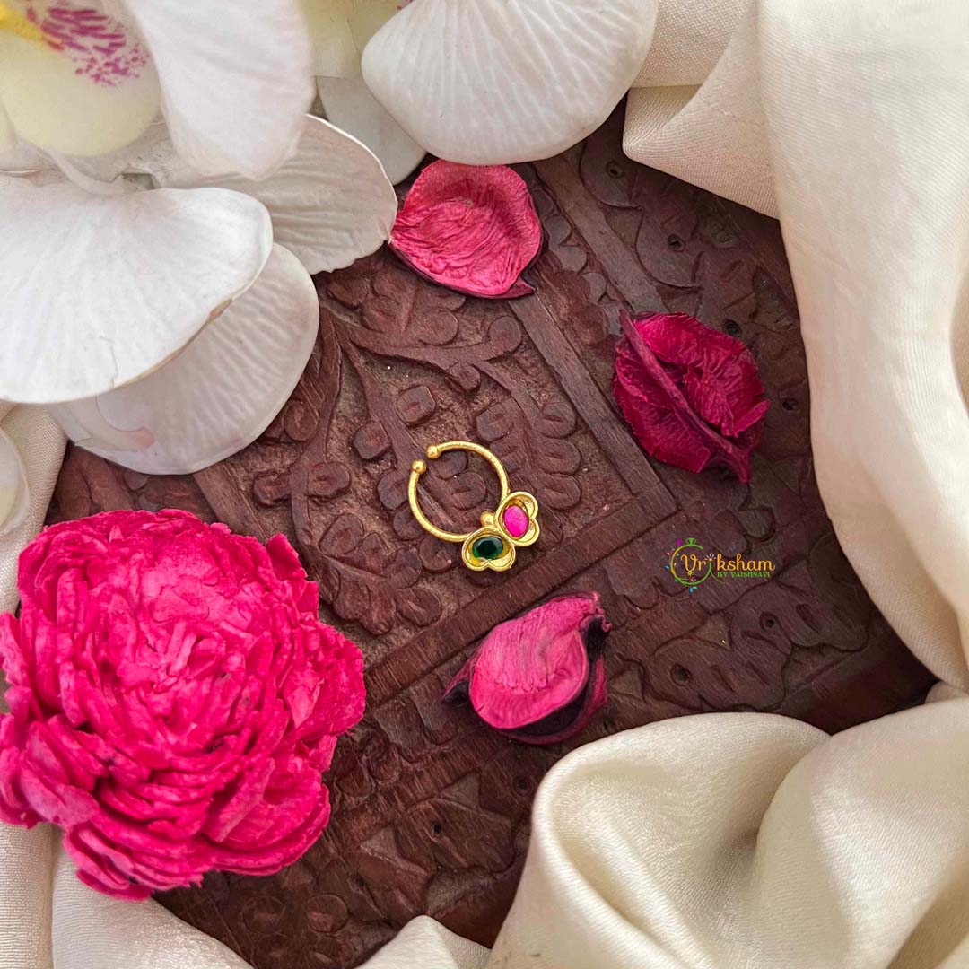 Vriksham Butterfly Style Green Red & White Kundan Jadau Septum Ring-J4084