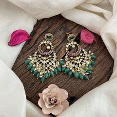 Vriksham Unique Half Moon Style Earrings-Green Bead-G19203