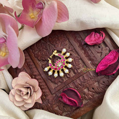 Vriksham Lotus Style Red White Stone Jadau Press Naths/Nose Pin-Pearls-J3865