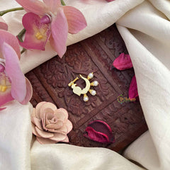 Vriksham Peacock Motif  Style Nath White Stone Jadau Press Naths/Nose Pin-Pearls-J3854