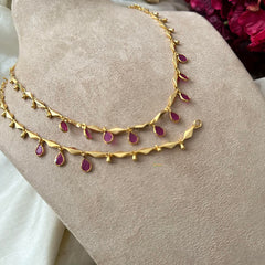 Gold Look Alike AD Stone Chain with Bracelet-Red-G12752