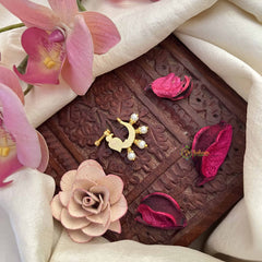 Vriksham Peacock Motif  Style Nath Red Stone Jadau Press Naths/Nose Pin-Pearls-J3857