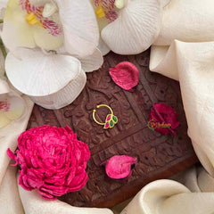 Vriksham Leaf Style Green Red Kundan Jadau Septum Ring-J4088