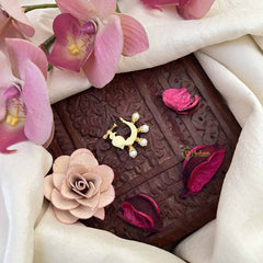 Vriksham Peacock Motif  Style Nath Green White Stone Jadau Press Naths/Nose Pin-Pearls-J3858