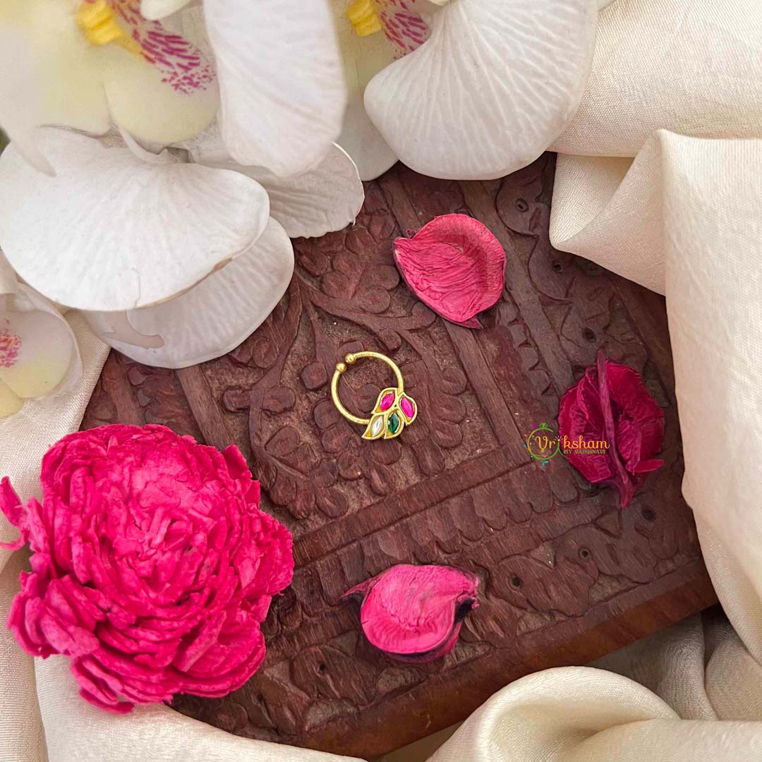 Vriksham Leaf Style Green Red & White Kundan Jadau Septum Ring-J4087