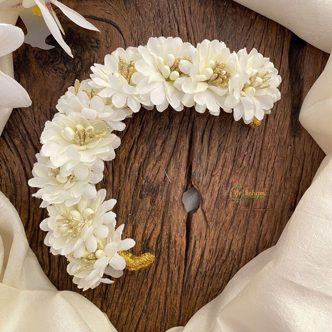 Vriksham White Floral Veni with Beads- Flower Accessory-H860