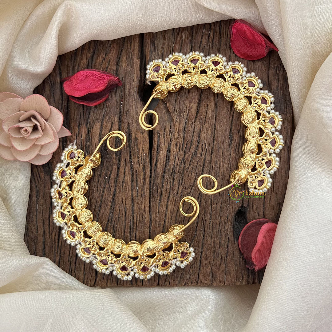 Vriksham Traditional Gold Plated Floral Design Ear Cuff Earrings-Red-Pearl-G19229