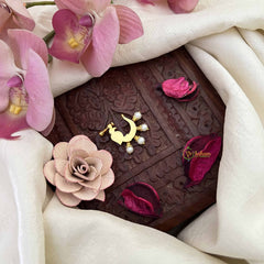 Vriksham Peacock Motif  Style Nath Red White Stone Jadau Press Naths/Nose Pin-Pearls-J3855