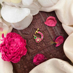 Vriksham Antique Floral Red Green & White Reversible Kundan Jadau Press Naths/Nose Pin-J4100