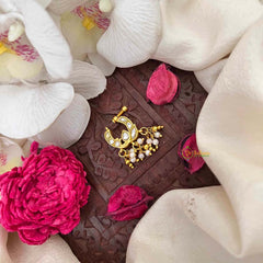 Vriksham Peacock Father Green Red & White Reversible Kundan Jadau Press Naths/Nose Pin-Pearls-J4098