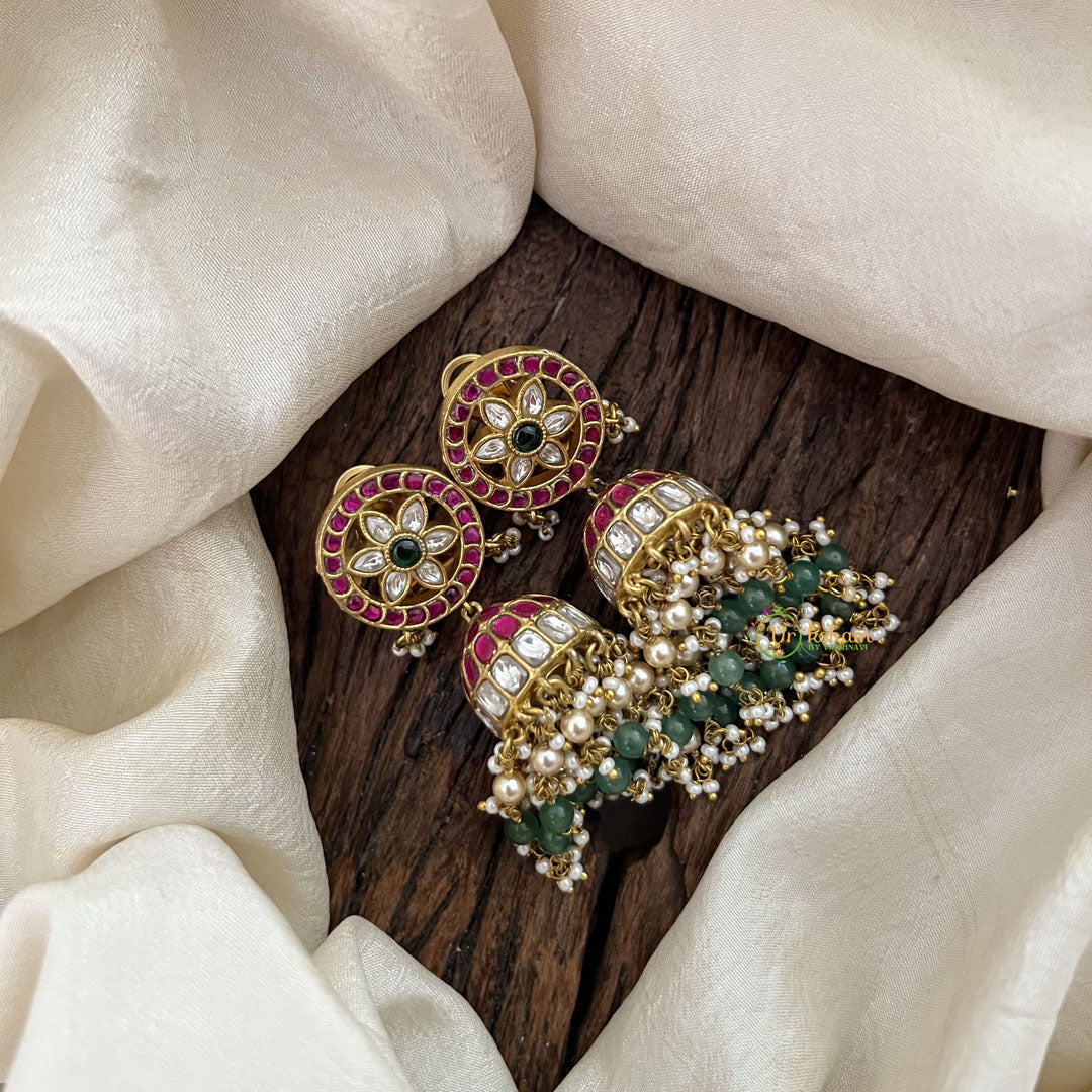 Vriksham Exquisite Jadau Kundan Jhumka-Red White-Pearls-G19231