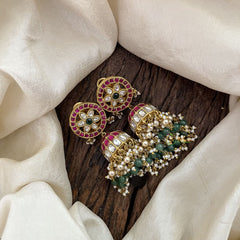 Vriksham Exquisite Jadau Kundan Jhumka-Red White-Pearls-G19231