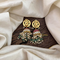 Vriksham Exquisite Jadau Kundan Jhumka-Red White-Pearls-G19231