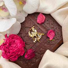 Vriksham Antique Floral Peacock Style Green Red & White Reversible Kundan Jadau Press Naths/Nose Pin-J4094