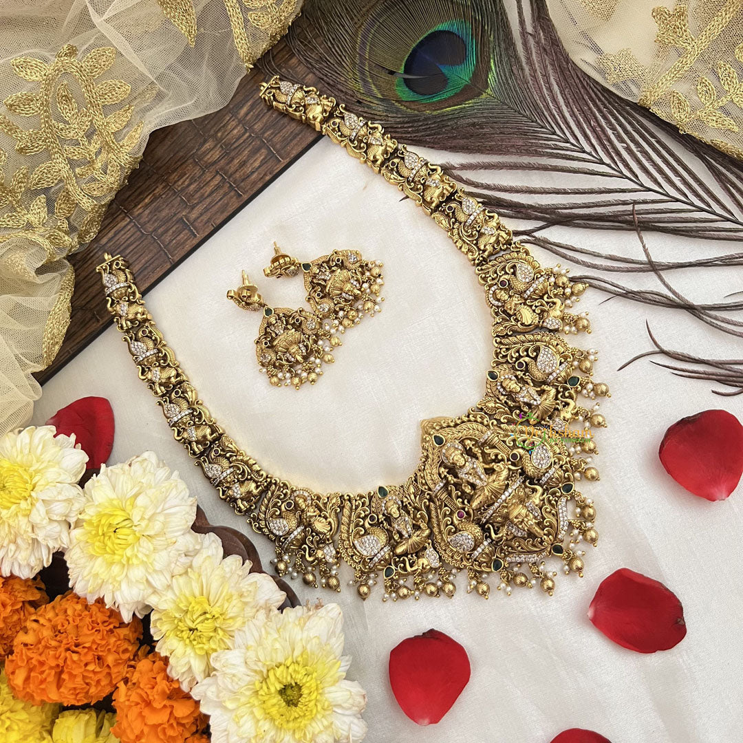 Vriksham Designer Nakshi Bridal Temple Long Haram-Gold Bead-G19139