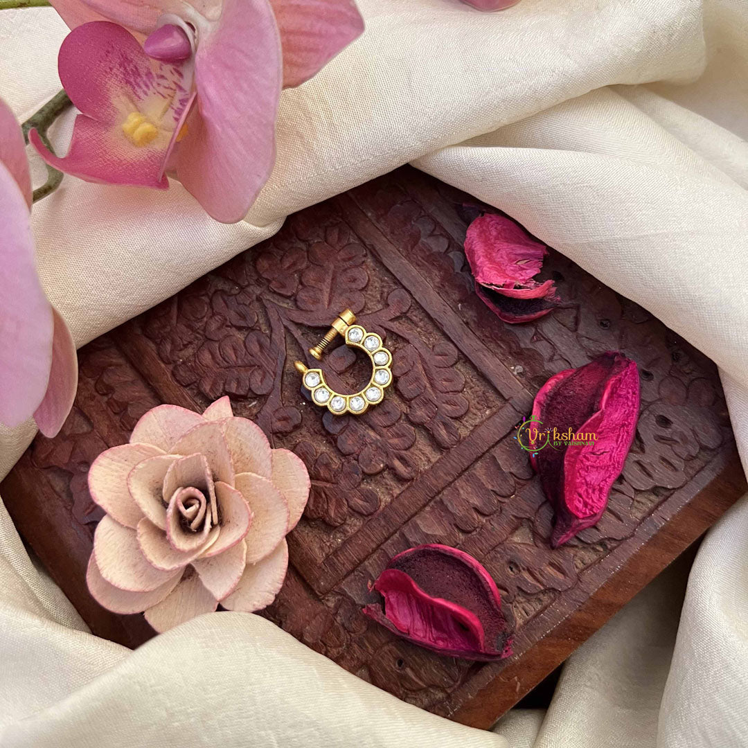 Vriksham Half Circle Style Nath White Stone Jadau Press Naths/Nose Pin-J3853