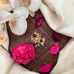 Vriksham Traditional South Indian Floral Kemp Green Red & White Reversible Kundan Jadau Press Naths/Nose Pin-Pearls-J4096