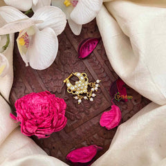 Vriksham Traditional South Indian Floral Kemp Green Red & White Reversible Kundan Jadau Press Naths/Nose Pin-Pearls-J4096