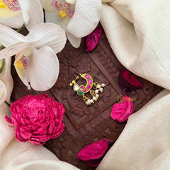 Vriksham Elegant Leaf Green Red & White Reversible Kundan Jadau Press Naths/Nose Pin-Pearls-J4097