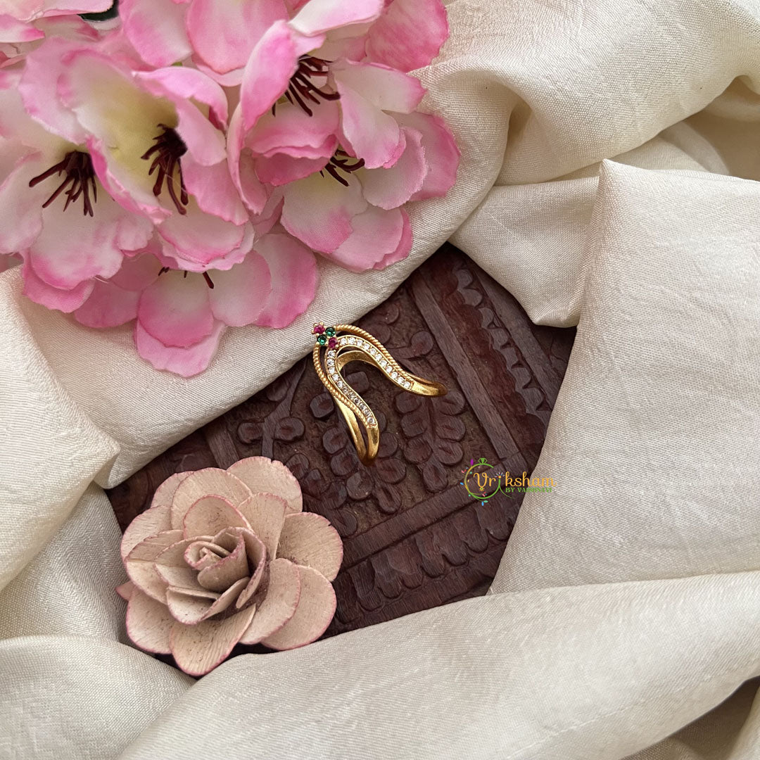 Vriksham Gold Look Alike Unique Vangi Finger Ring-Red, Green & White-G20056