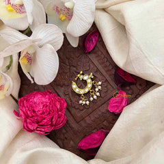 Vriksham Peacock Feather Style Green Red & White Reversible Kundan Jadau Press Naths/Nose Pin-J4095