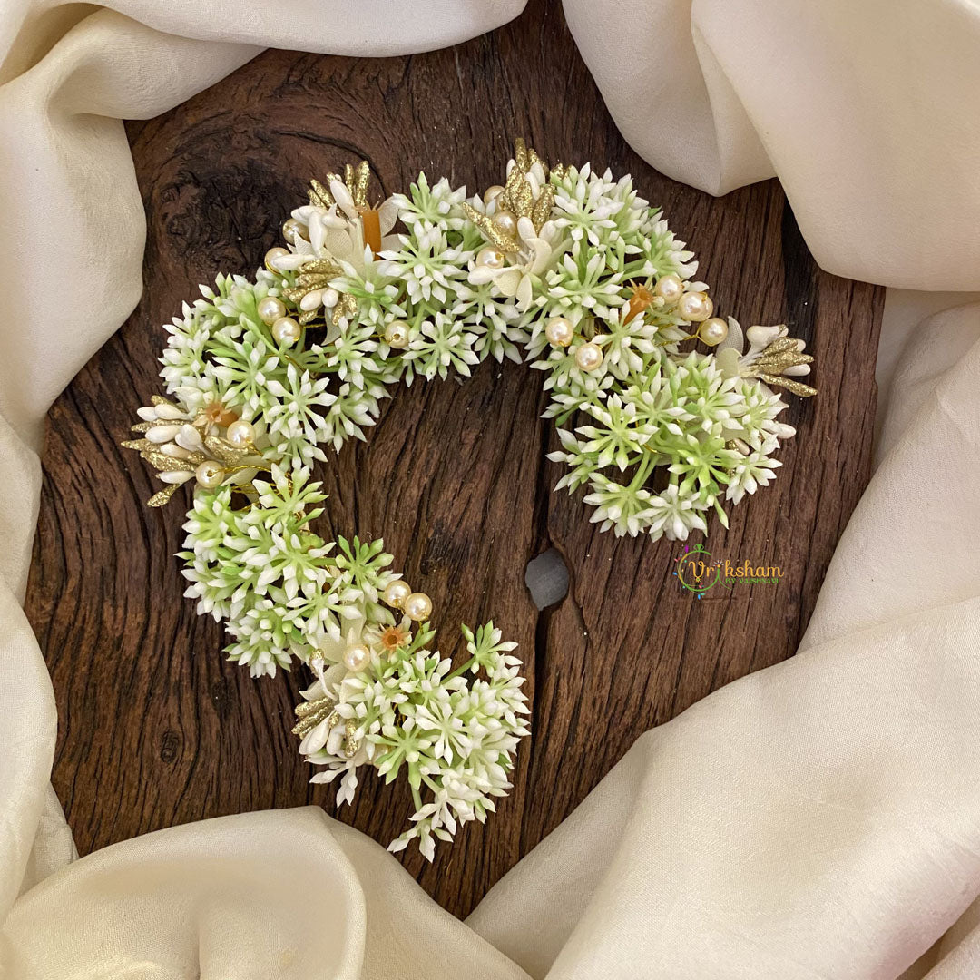 Vriksham White Floral Veni with Beads- Flower Accessory-H849