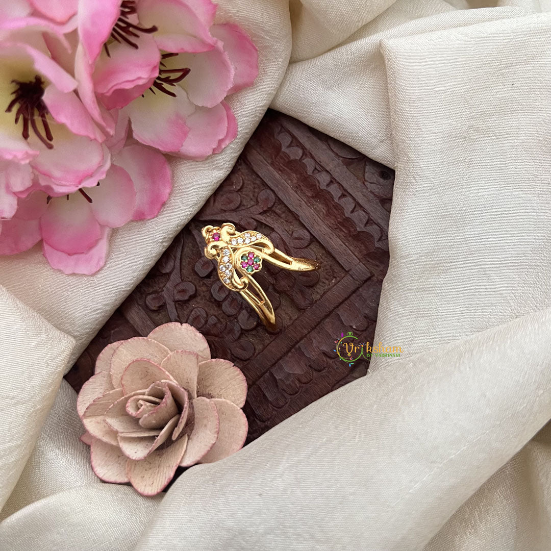 Vriksham Floral With Dual Peacock Gold Look Alike Vangi Finger Ring-G20064