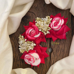 Vriksham Dark Pink With White Floral Veni with Beads- Flower Accessory-H891