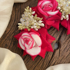 Vriksham Dark Pink With White Floral Veni with Beads- Flower Accessory-H891