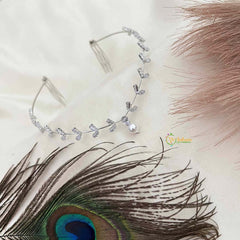 Vriksham Flora Back-Head Chain: Delicate Leaf-Motif Silver Hair Vine with Graceful Pearl Drop-G22072