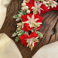 Vriksham Red Rose Bridal Veni with Beads- Flower Accessory-H847