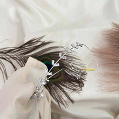 Vriksham Flora Back-Head Chain: Delicate Leaf-Motif Silver Hair Vine with Graceful Pearl Drop-G22072