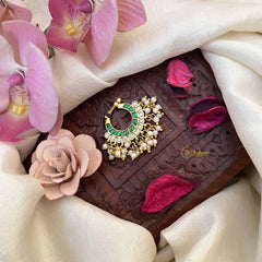 Vriksham Double Layered Chand Bali Style Green Stone Jadau Press Naths/Nose Pin-Pearls-J3863