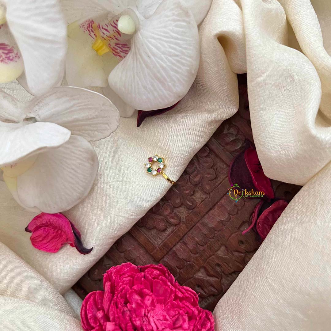 Vriksham Floral AD Stone White Red Green Press Naths/Nose Pin-G21445