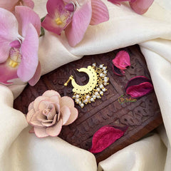 Vriksham Double Layered Chand Bali Style Red White Stone Jadau Press Naths/Nose Pin-Pearls-J3860