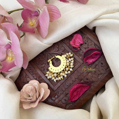 Vriksham Double Layered Chand Bali Style White Stone Jadau Press Naths/Nose Pin-Pearls-J3859