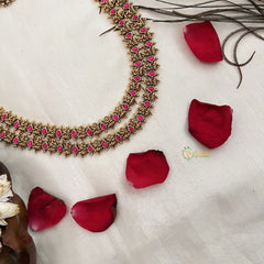 Vriksham Double Layer Gold Plated Lakshmi With Leaf Long Neckpiece-Red-G19153