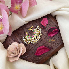 Vriksham Double Layered Chand Bali Style Red White & Green Stone Jadau Press Naths/Nose Pin-Pearls-J3861