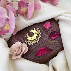 Vriksham Double Layered Chand Bali Style Red White & Green Stone Jadau Press Naths/Nose Pin-Pearls-J3861