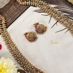 Vriksham Double Layer Gold Plated Lakshmi With Leaf Long Neckpiece-Red-G19153