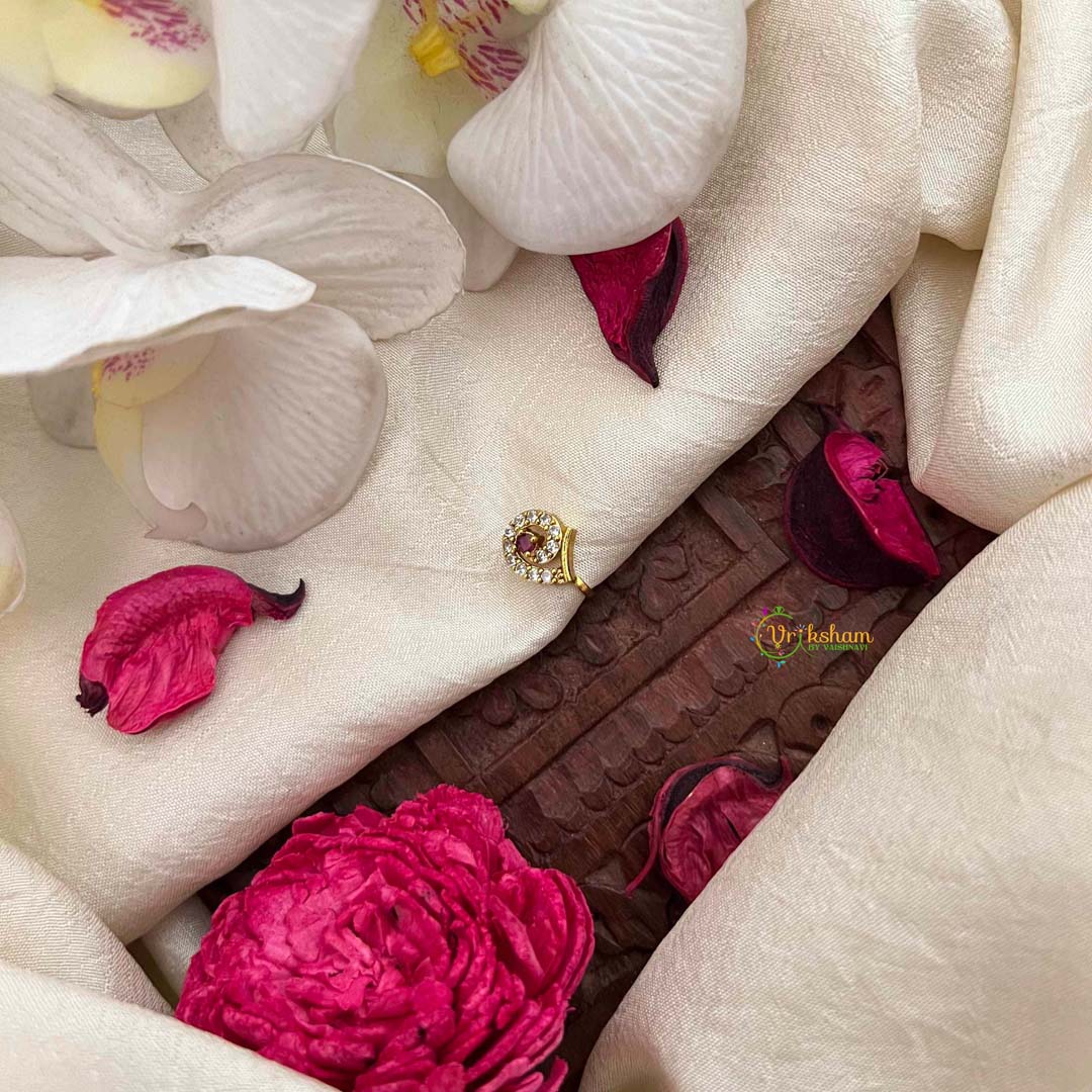 Vriksham Antique Peacock Motif AD Stone Red White Press Naths/Nose Pin-G21440