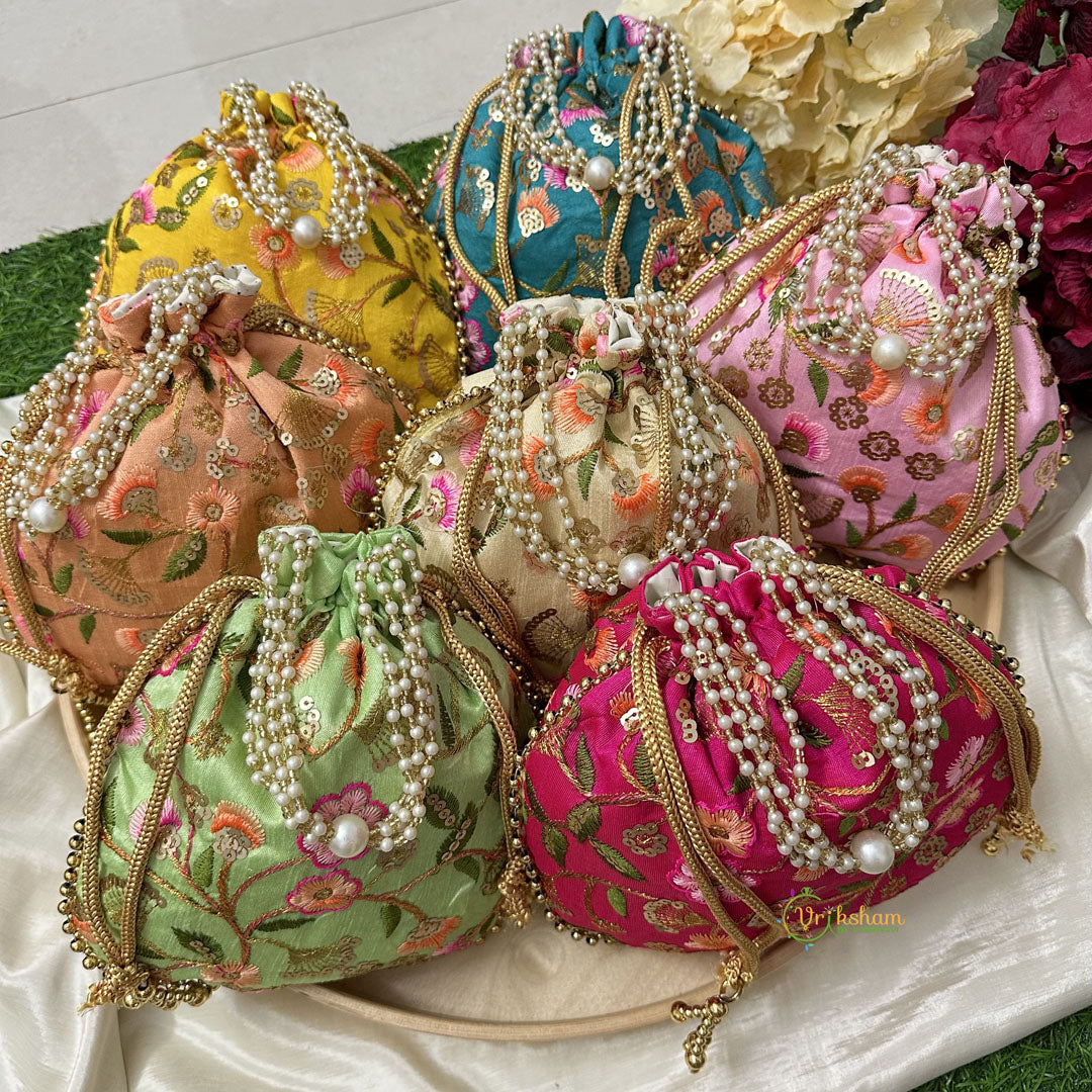 Return Gift Potli Bags-Floral Design-6 pieces Set-RG123